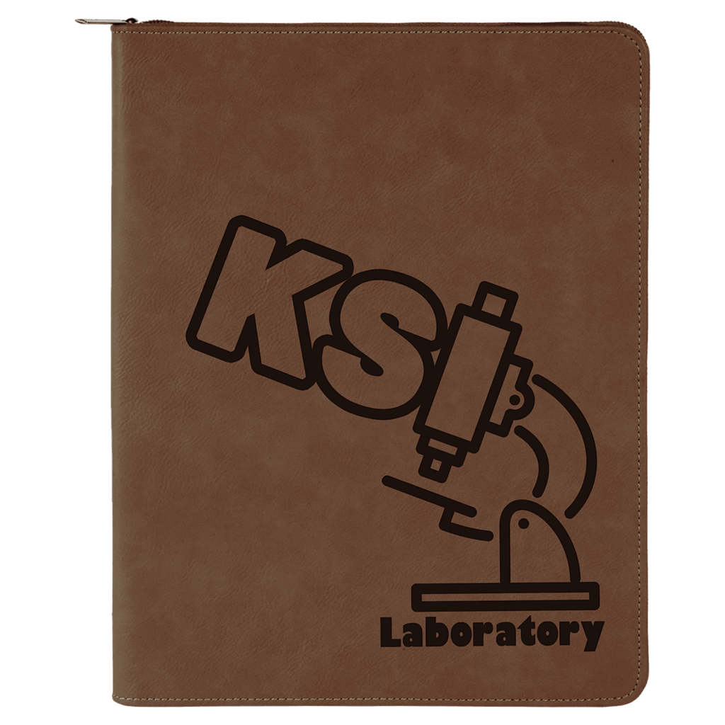 9 1/2" x 12" Dark Brown with Zipper Laserable Leatherette Portfolio with Notepad
