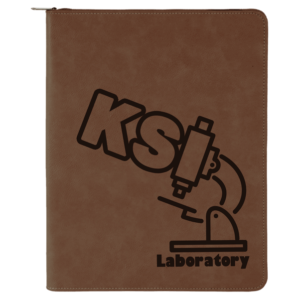 9 1/2" x 12" Dark Brown with Zipper Laserable Leatherette Portfolio with Notepad