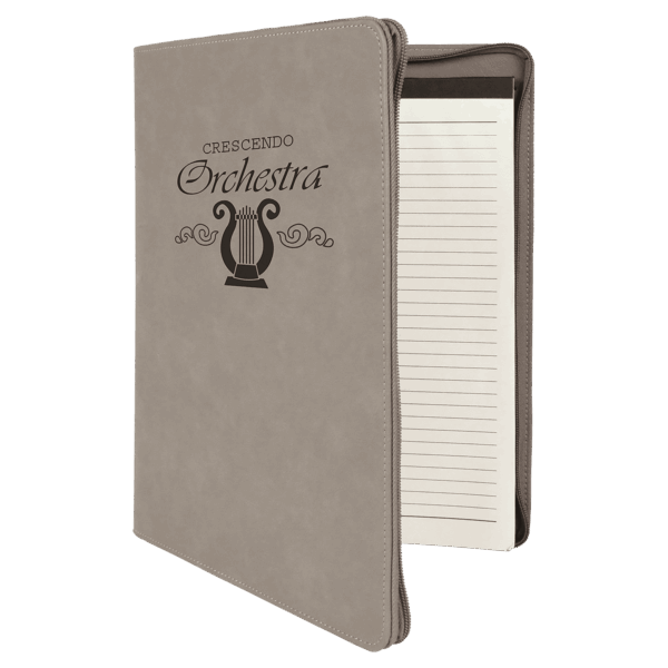 9 1/2" x 12" Gray with Zipper Laserable Leatherette Portfolio with Notepad