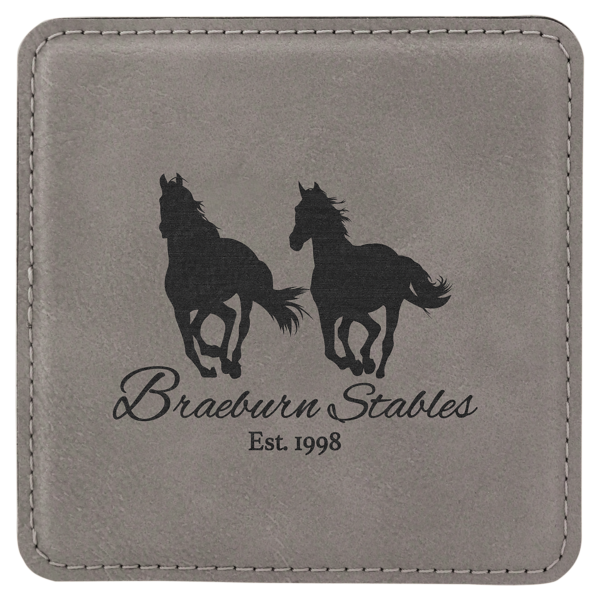 4" x 4" Square Gray Laserable Leatherette Coaster