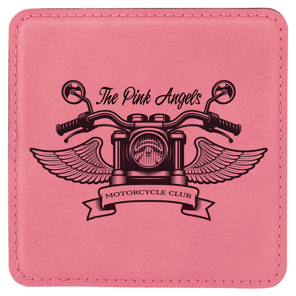 4" x 4" Square Pink Laserable Leatherette Coaster