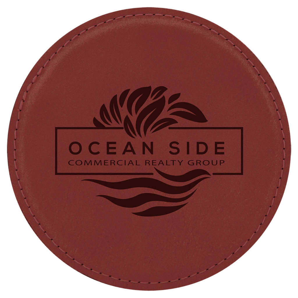 4" Round Rose Laserable Leatherette Coaster