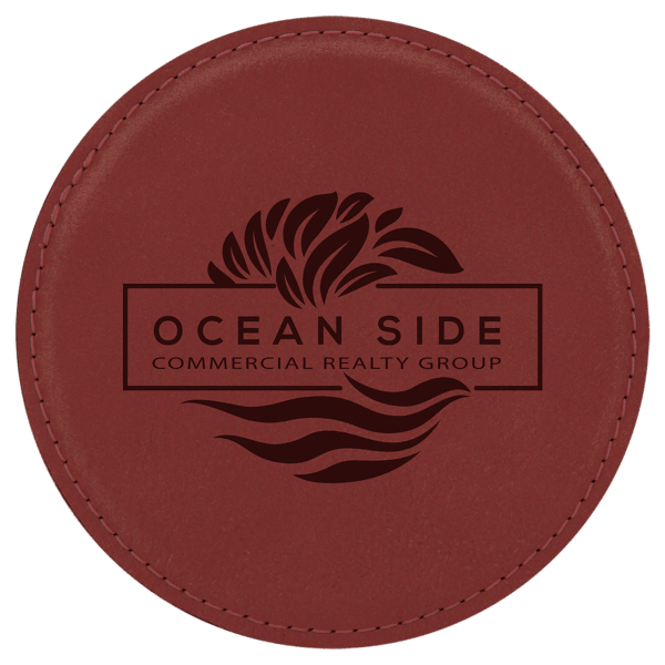 4" Round Rose Laserable Leatherette Coaster