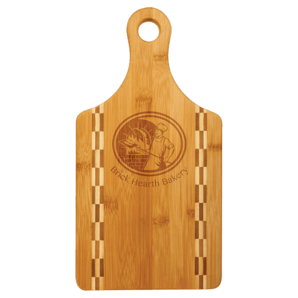 13 1/2" x 7" Paddle Shaped Bamboo Cutting Board with Butcher Block Inlay