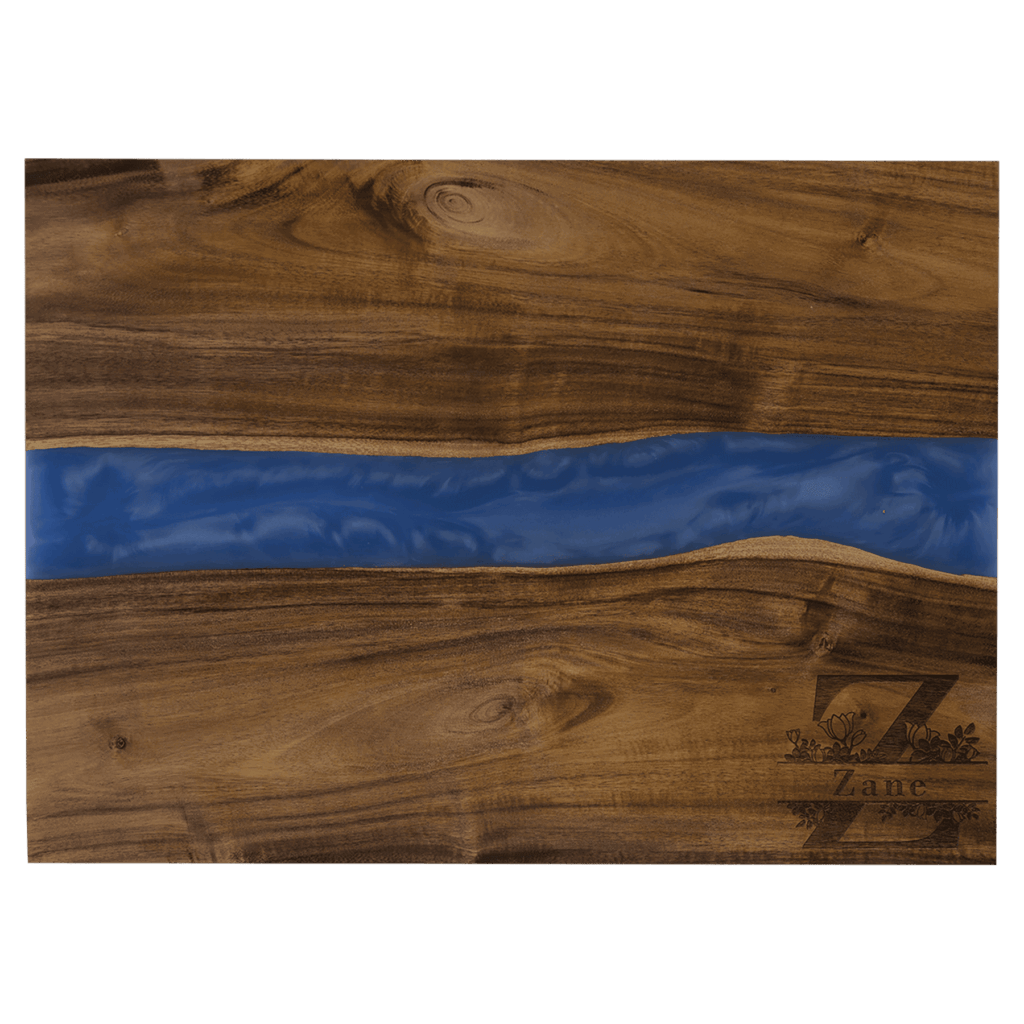 15 3/4" x 11 3/4" Acacia with Blue Pearl Resin Serving Board