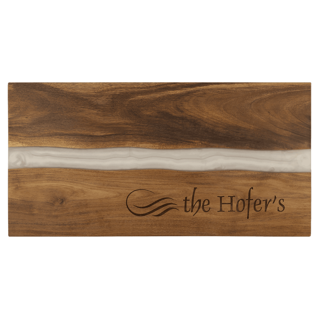 18" x 9" Acacia with White Pearl Resin Serving Board