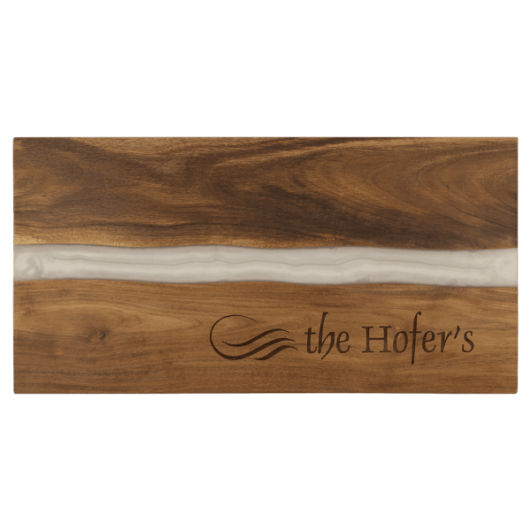 18" x 9" Acacia with White Pearl Resin Serving Board