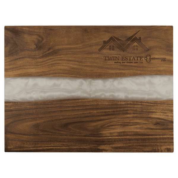 15 3/4" x 11 3/4" Acacia with White Pearl Resin Serving Board