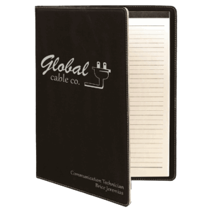 9 1/2" x 12" Black/Silver Laserable Leatherette Portfolio with Notepad