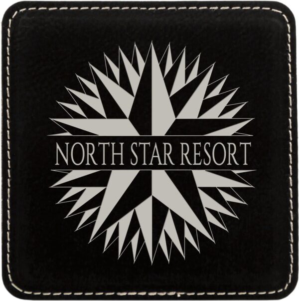 4" x 4" Square Black/Silver Laserable Leatherette Coaster