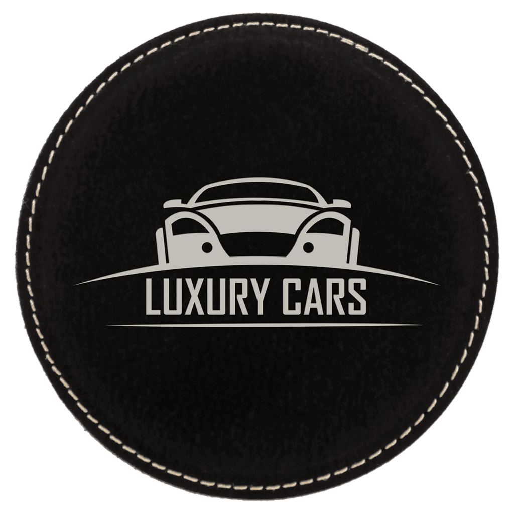 4" Round Black/Silver Laserable Leatherette Coaster