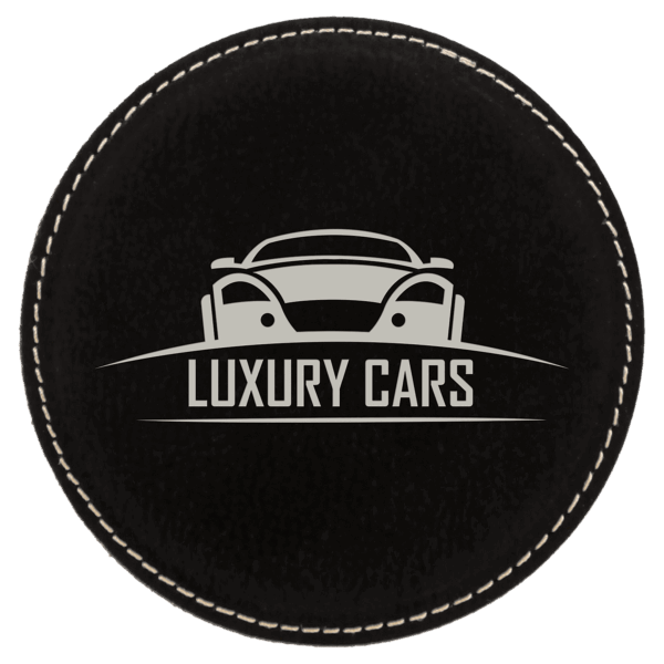 4" Round Black/Silver Laserable Leatherette Coaster