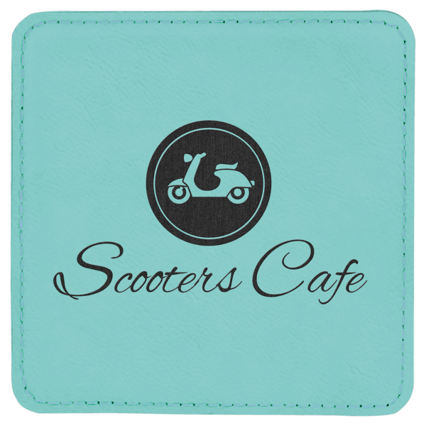 4" x 4" Square Teal Laserable Leatherette Coaster