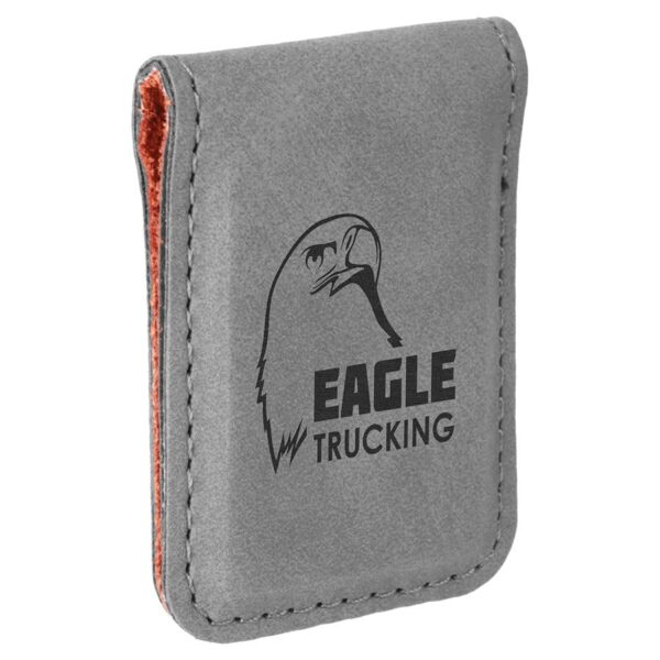 1 3/4" x 2 1/2" Gray Laserable Leatherette Money Clip