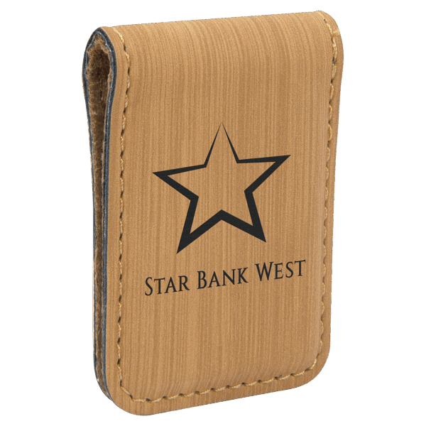 1 3/4" x 2 1/2" Bamboo Laserable Leatherette Money Clip