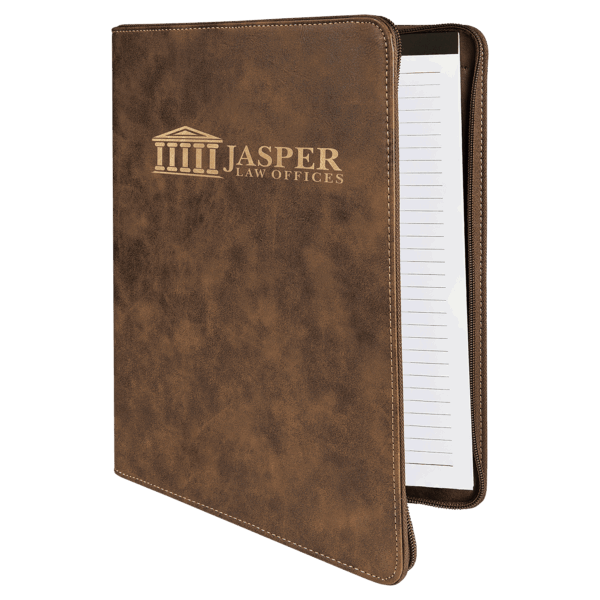 9 1/2" x 12" Rustic/Gold w/ Zipper Laserable Leatherette Portfolio with Notepad