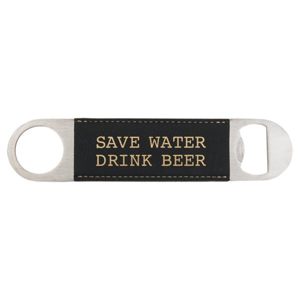 1 1/2" x 7" Black/Gold Laserable Leatherette Bottle Opener