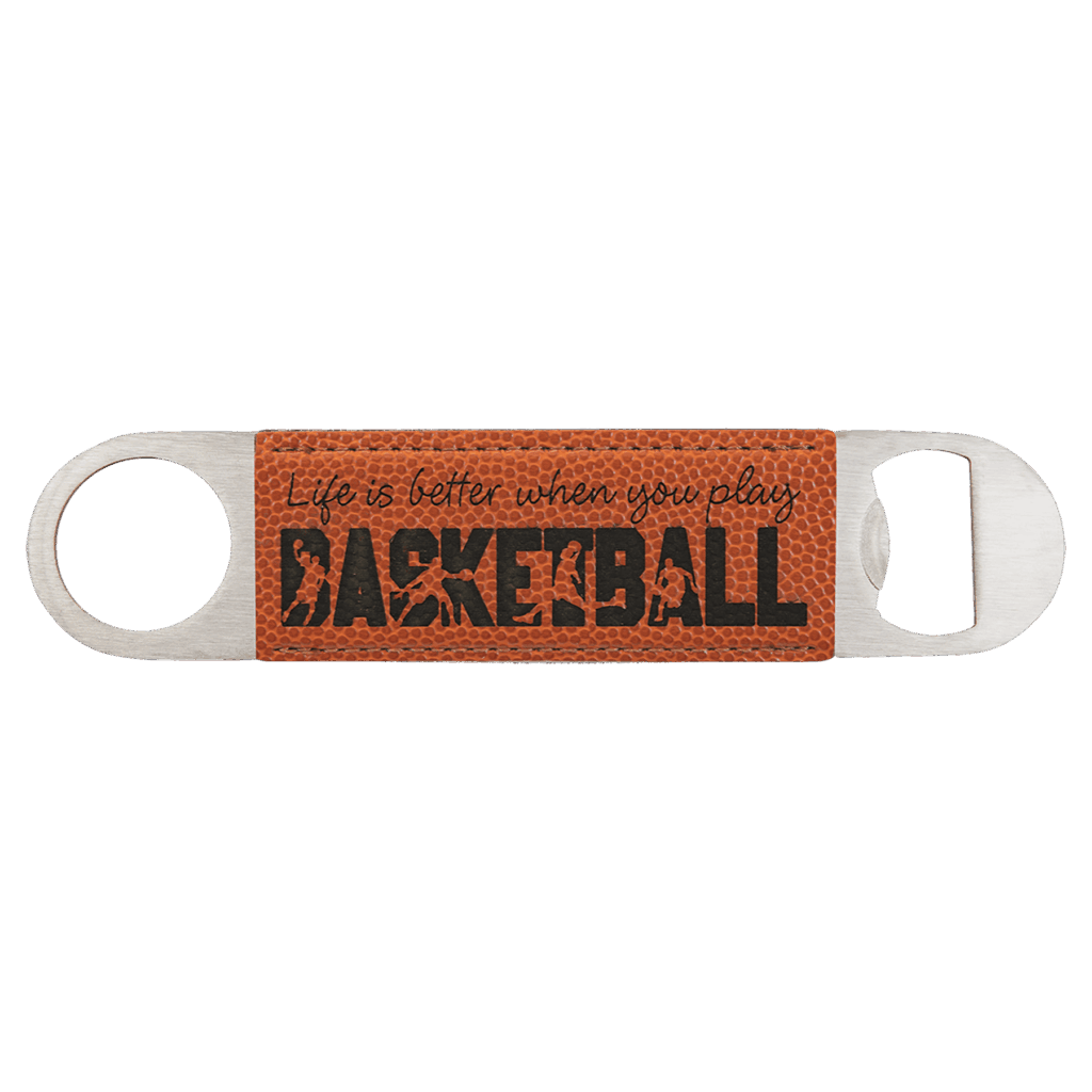 1 1/2" x 7" Basketball Laserable Leatherette Bottle Opener
