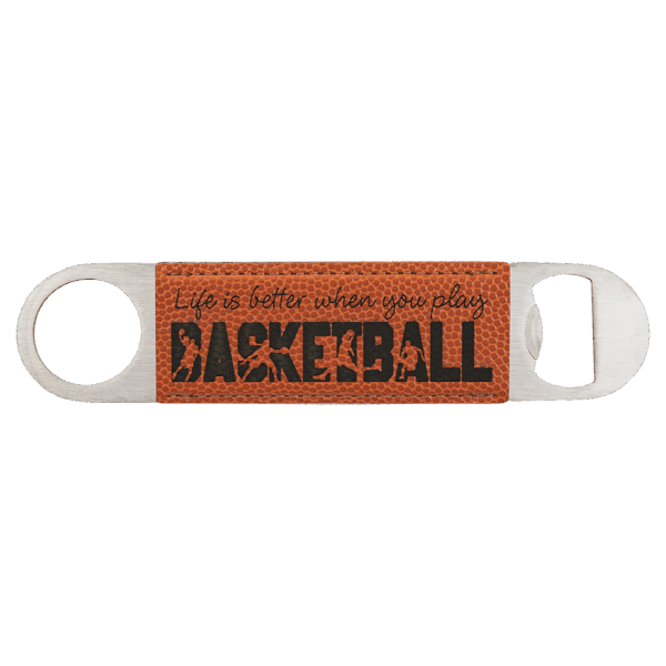 1 1/2" x 7" Basketball Laserable Leatherette Bottle Opener