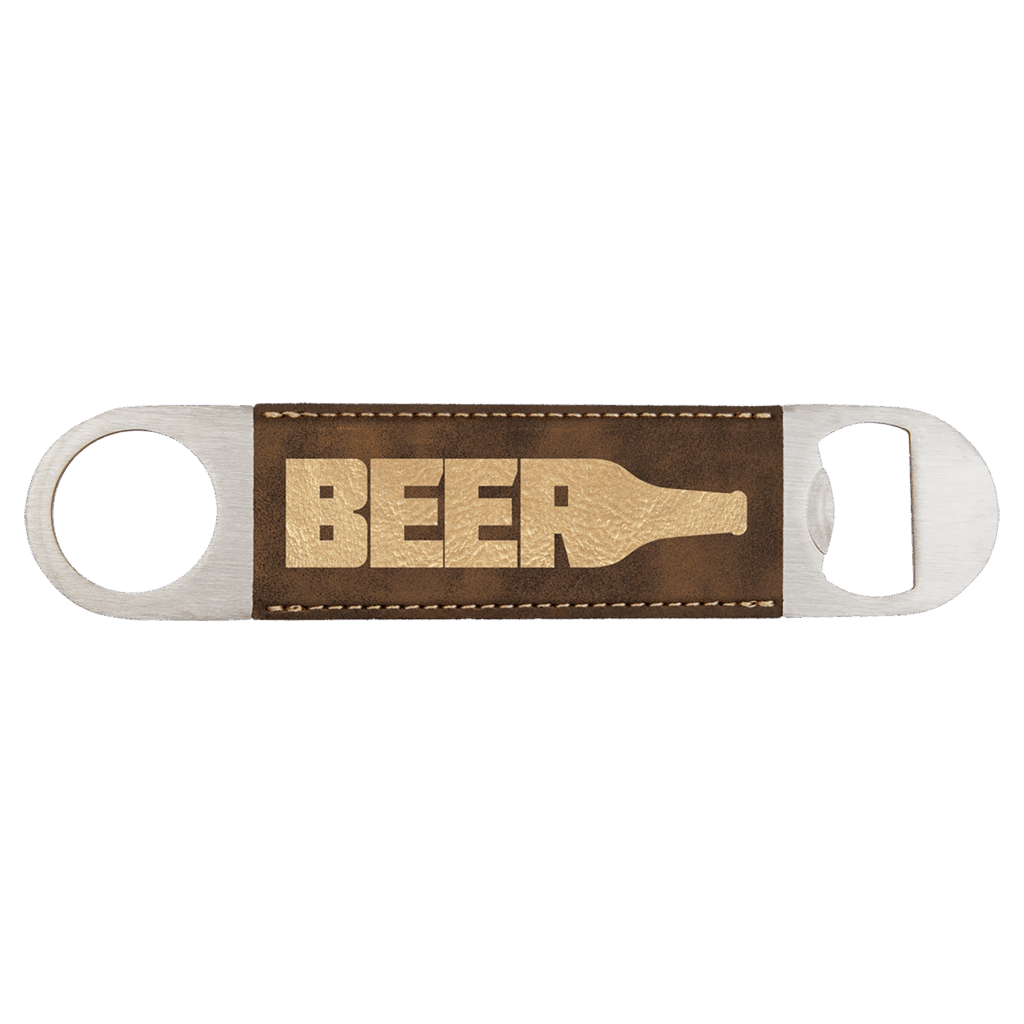 1 1/2" x 7" Rustic/Gold Laserable Leatherette Bottle Opener