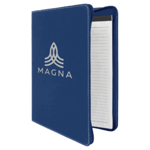 9 1/2" x 12" Blue/Silver w/ Zipper Laserable Leatherette Portfolio with Notepad