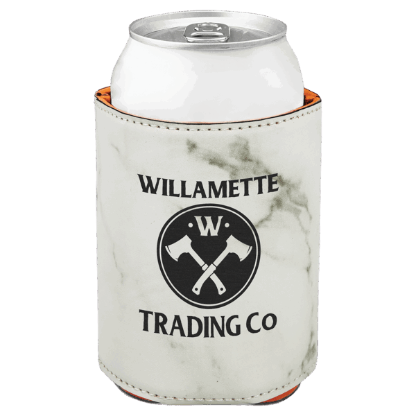 3 3/4" White Marble Laserable Leatherette Beverage Holder