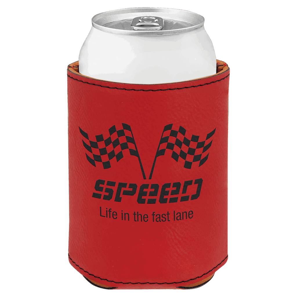3 3/4" Red Laserable Leatherette Beverage Holder