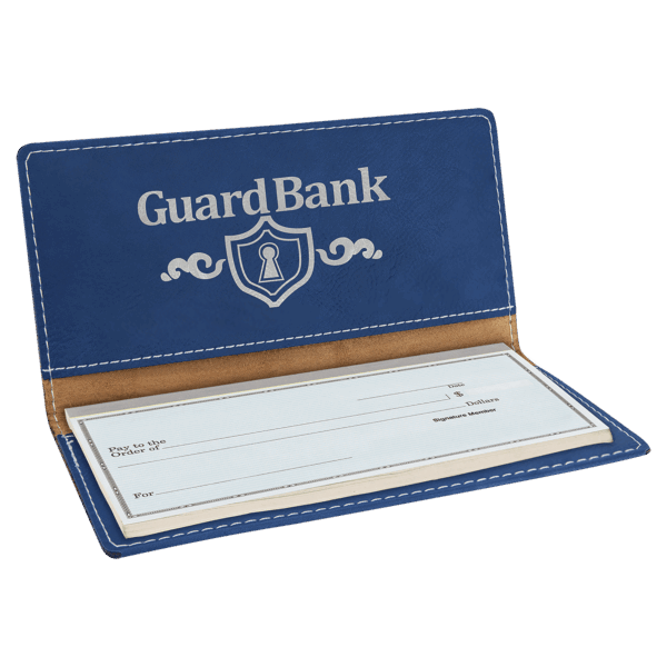 6 3/4" x 3 1/2" Blue/Silver Laserable Leatherette Checkbook Cover