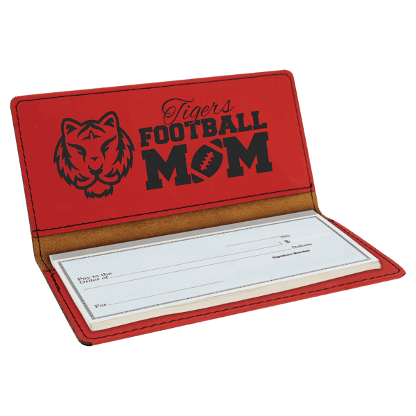 6 3/4" x 3 1/2" Red Laserable Leatherette Checkbook Cover