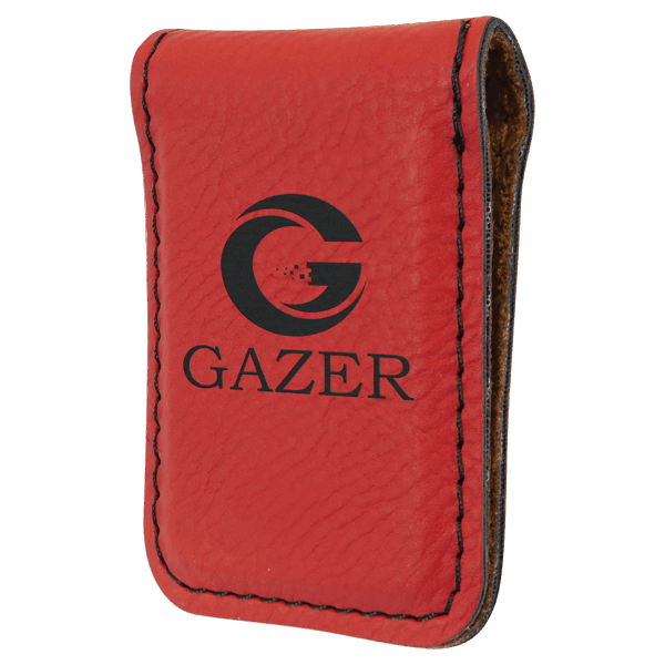 1 3/4" x 2 1/2" Red Laserable Leatherette Money Clip