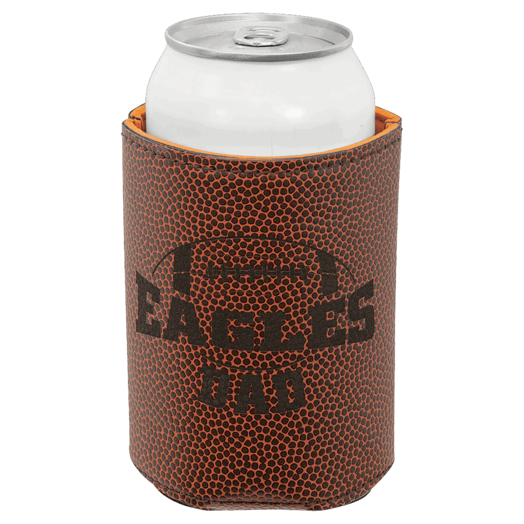 3 3/4" Football Laserable Leatherette Beverage Holder