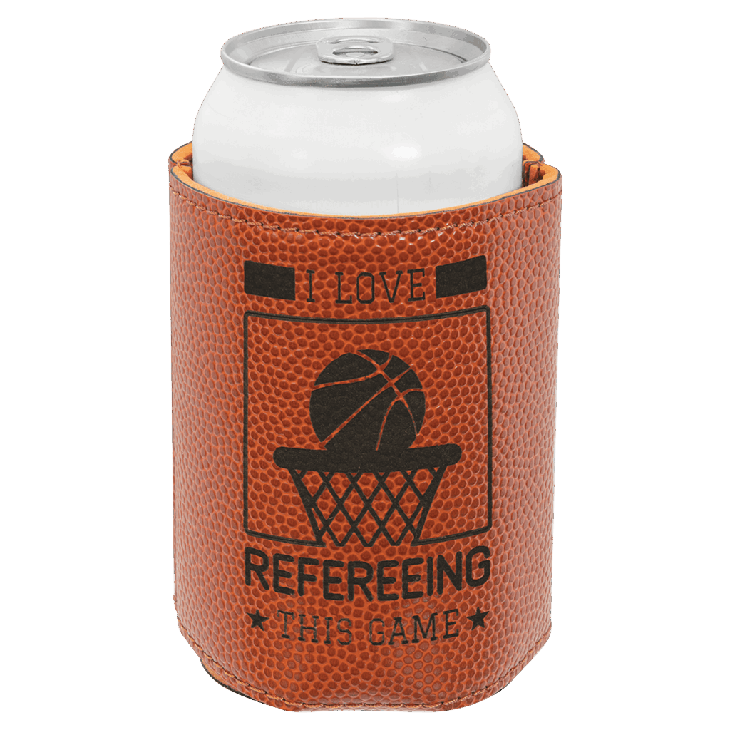 3 3/4" Basketball Laserable Leatherette Beverage Holder