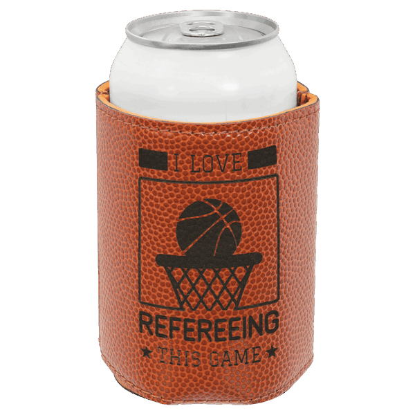 3 3/4" Basketball Laserable Leatherette Beverage Holder