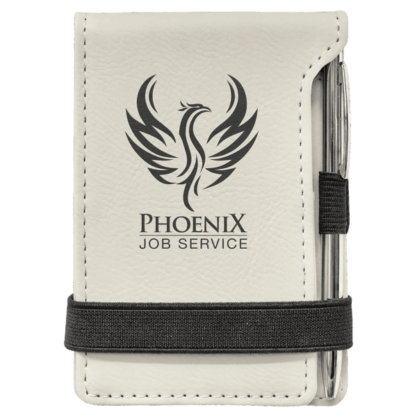 3 1/4" x 4 3/4" White Laserable Leatherette Mini Notepad with Pen