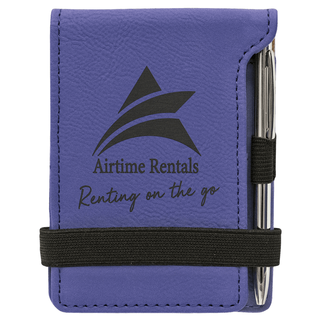 3 1/4" x 4 3/4" Purple Laserable Leatherette Mini Notepad with Pen