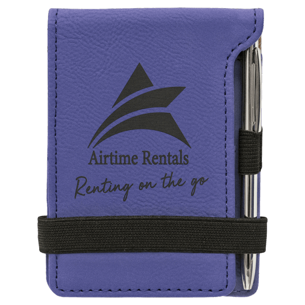 3 1/4" x 4 3/4" Purple Laserable Leatherette Mini Notepad with Pen