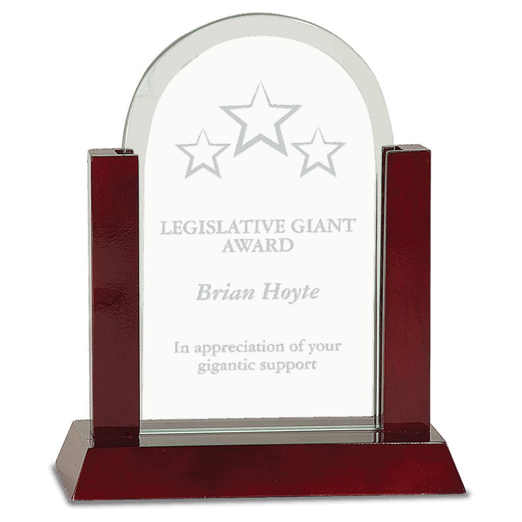 8" Gateway Jade Dome Glass Award with Rosewood Finish Base