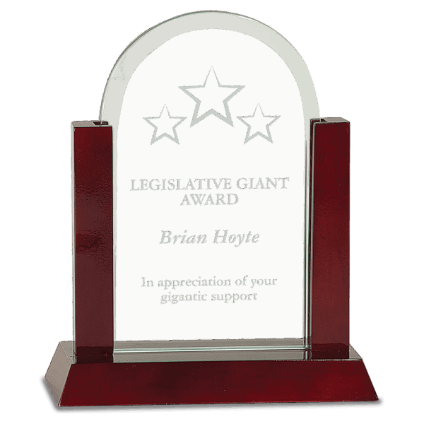8" Gateway Jade Dome Glass Award with Rosewood Finish Base