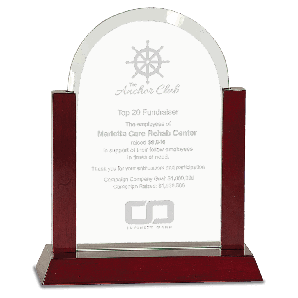 9" Gateway Jade Dome Glass Award with Rosewood Finish Base