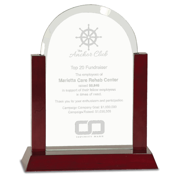 9" Gateway Jade Dome Glass Award with Rosewood Finish Base