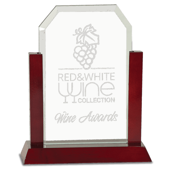 9" Gateway Jade Clip Corner Glass Award with Rosewood Finish Base