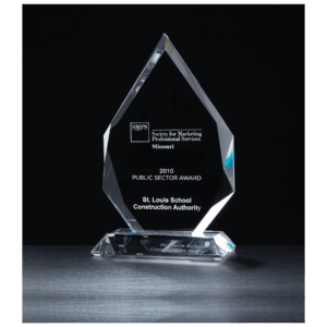 5 7/8" x 9 7/8" x 3/4" Thick Flame Series Multi-Faceted Optical Crystal Award