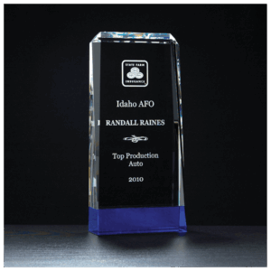 4" x 8 3/4" Premium Series Clear Crystal with Cobalt Blue Crystal Base Blue Crystal Base