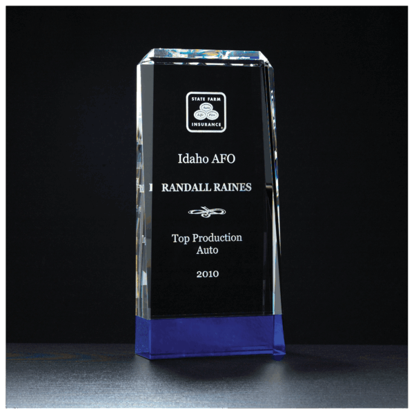 4" x 8 3/4" Premium Series Clear Crystal with Cobalt Blue Crystal Base     Blue Crystal Base