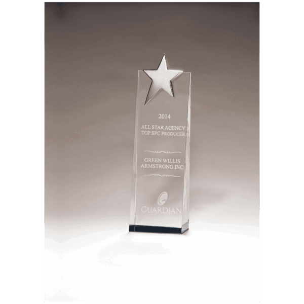 2 3/4" x 9" Crystal Trophy with Silver Star, Prism-3ffect
