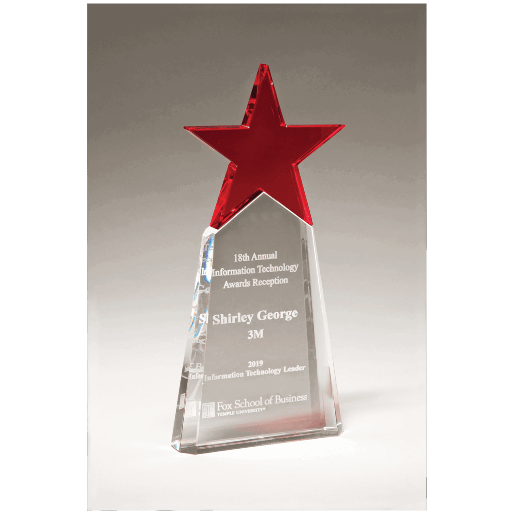 4 1/8" x 9 1/8" Red Crystal Star on Clear Crystal Base