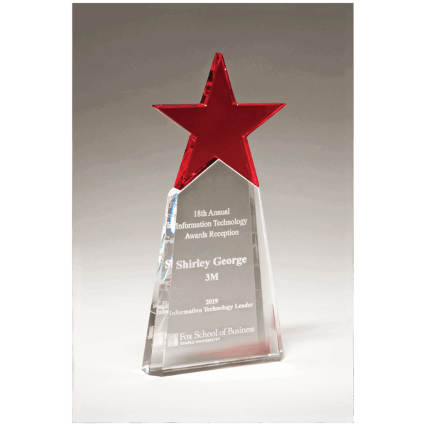 4 1/8" x 9 1/8" Red Crystal Star on Clear Crystal Base
