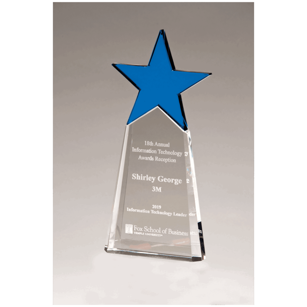 4 1/8" x 9 1/8" Blue Crystal Star on Clear Crystal Base
