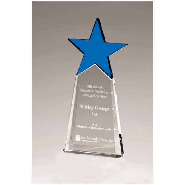 4 1/8" x 9 1/8" Blue Crystal Star on Clear Crystal Base