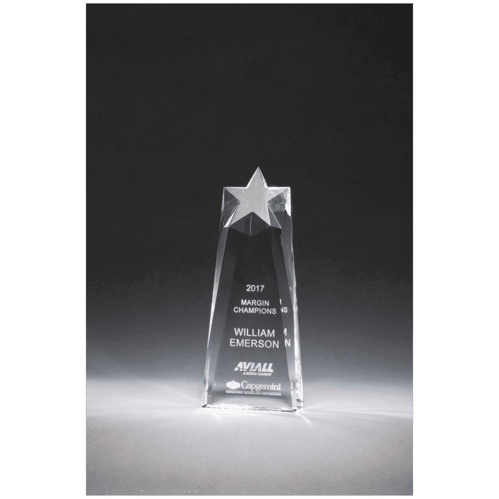 2 1/2" x 7 1/2" x 1 1/2" (Tapered) Star Trophy Carved From a Block of Crystal